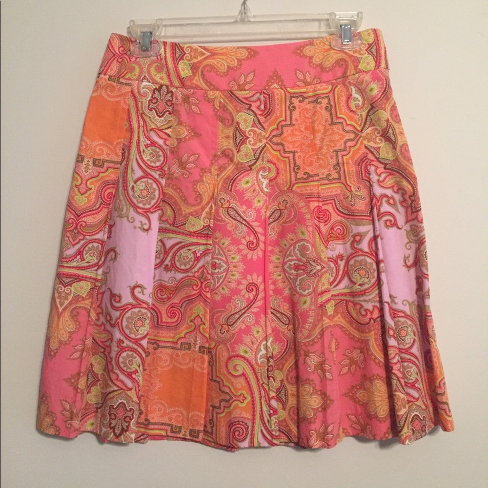 J Crew full pleated skirt-orange paisley pattern